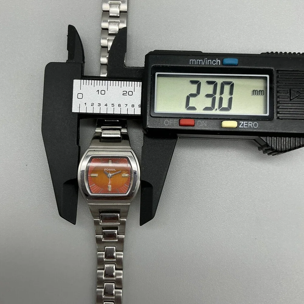 Fossil ES-9795 Womens Watch 23mm Orange Dial Stainless New Battery 6.25